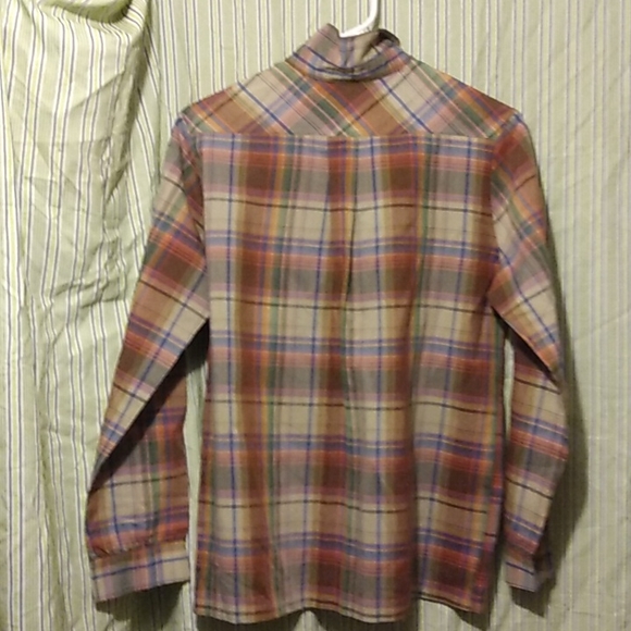 Hip 70s Vintage Sz L XL SHIP n SHORE Plaid Nehru Collar COTTON BLOUSE TOP - Picture 9 of 10